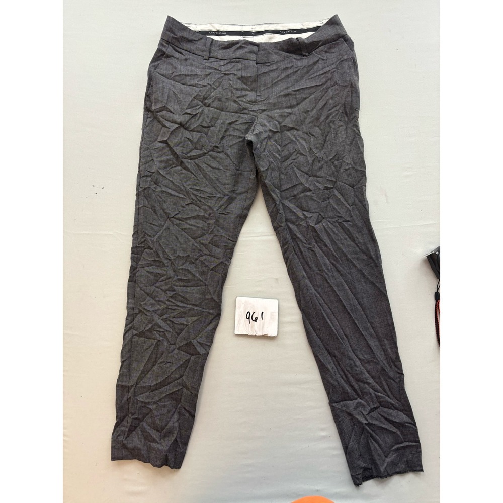 Ann Taylor Womens Grey Micro Check Straight Leg Dress Pants Office Trousers